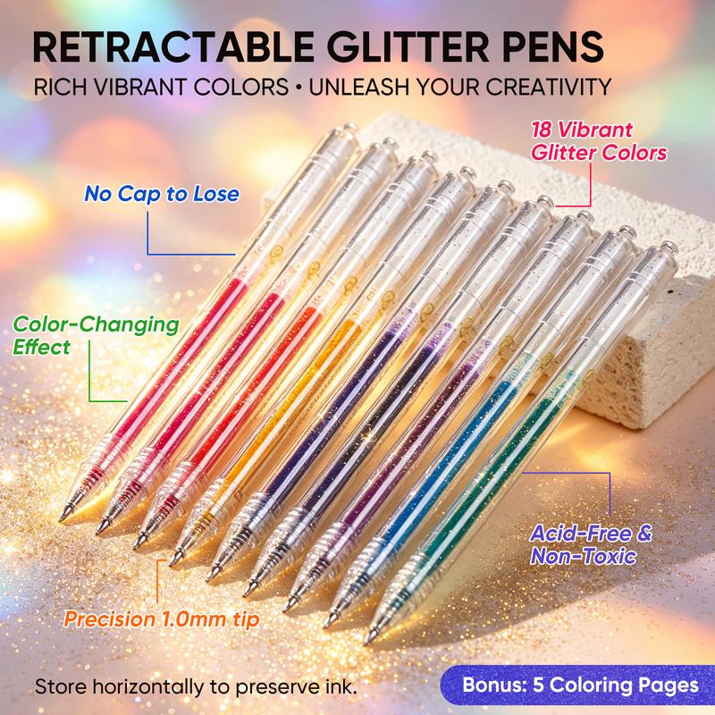 LAST DAY BUY 1 GET 1 FREE 🎁 Glitter Gel Pens Vibrant Sparkle Colored Retractable Sparkling Gel Pen