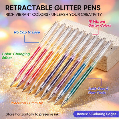 LAST DAY BUY 1 GET 1 FREE 🎁 Glitter Gel Pens Vibrant Sparkle Colored Retractable Sparkling Gel Pen